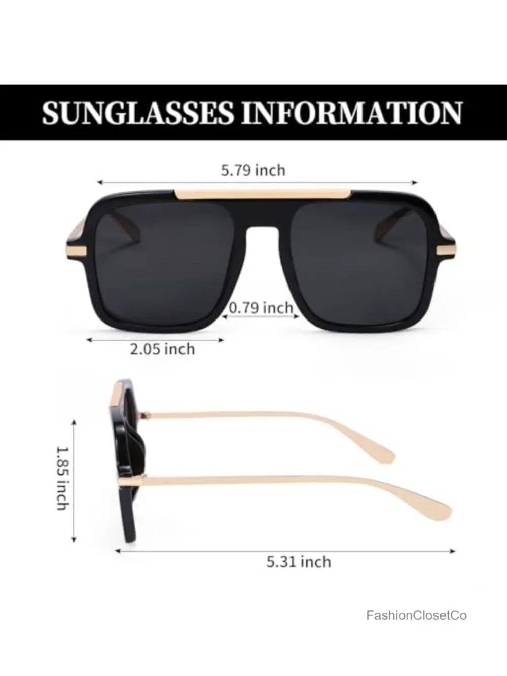 Retro Oversized Square Aviator Sunglasses Women Men UV400 Metal Frame